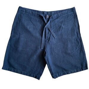 Nautica Explorer Mens Loose Fit Linen Shorts Size L Navy Blue Drawstring Coastal